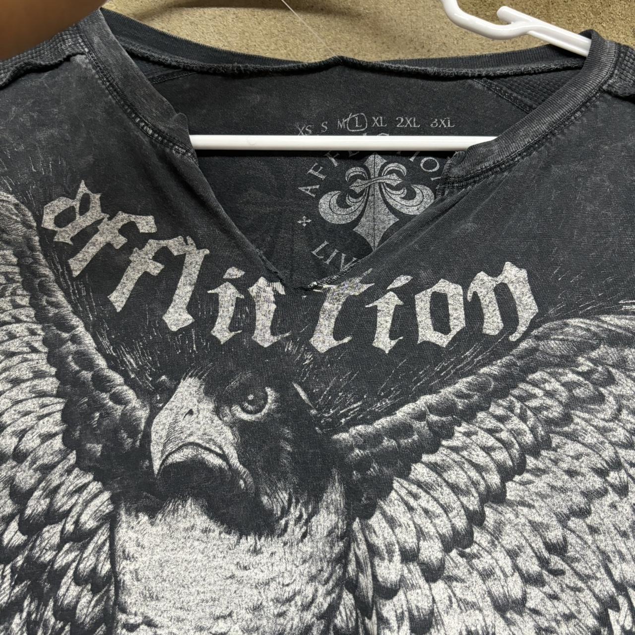 Affliction Bird Skull key T-shirt collared cut to... - Depop