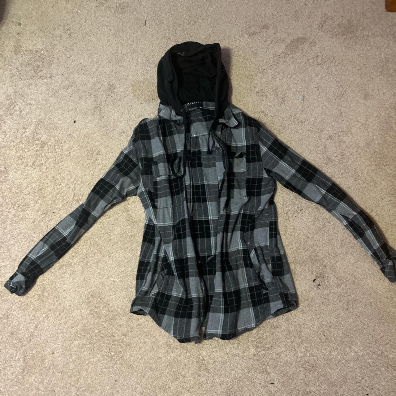 Black and white flannel hoodie best sale