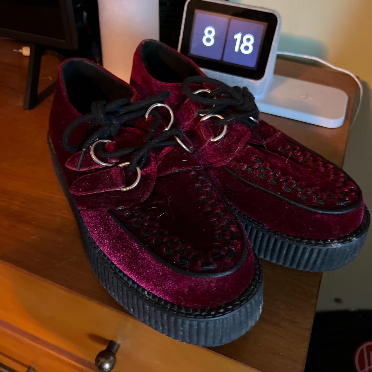 TUK vegan burgundy velvet creepers lightly warn... Depop