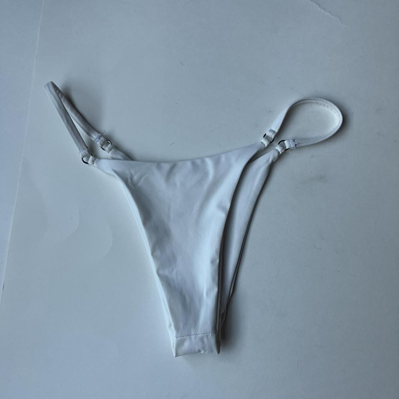 Frankie's Bikinis Sara Thong Bikini Bottoms in white... - Depop