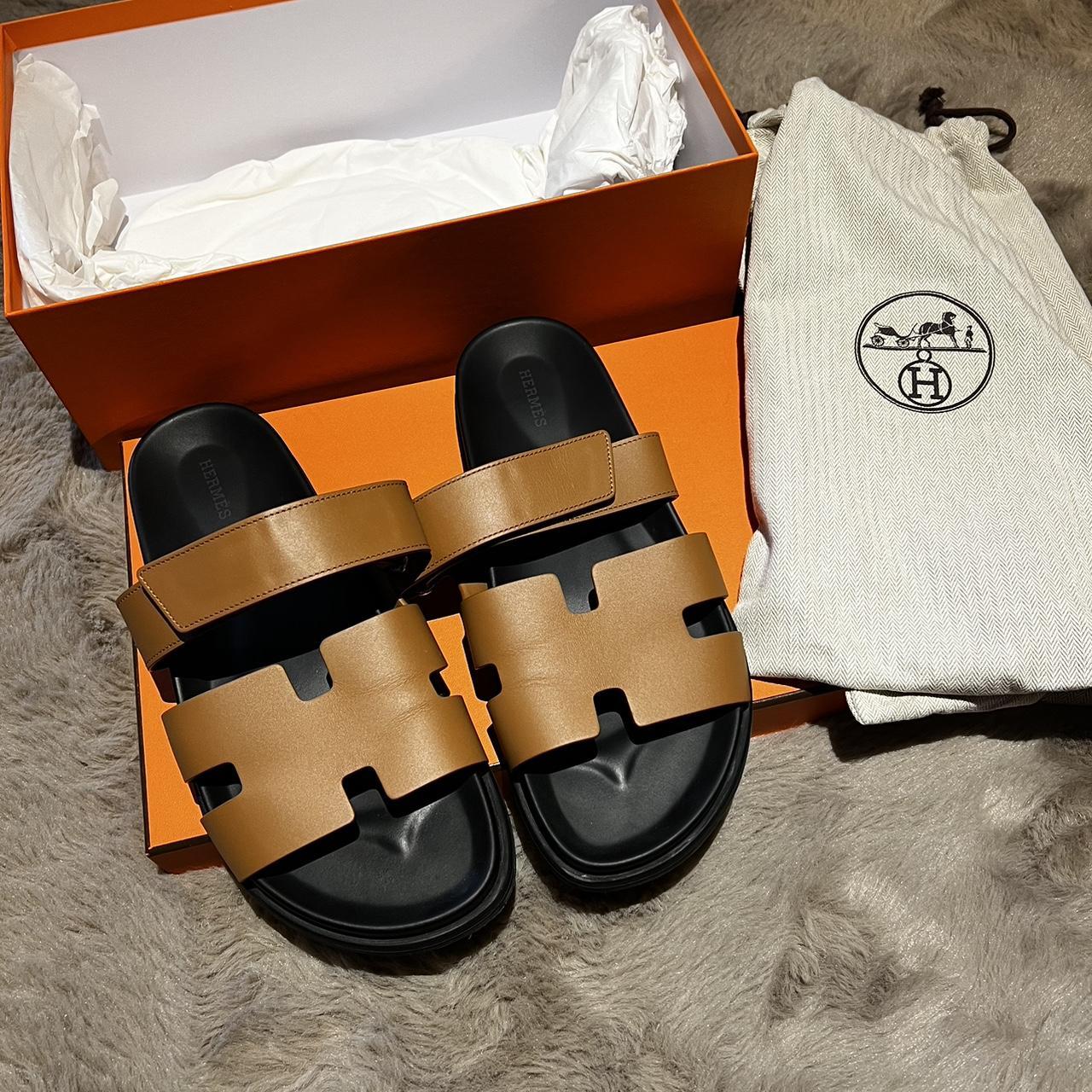 Hermes Chypre sandals Tan black best combo