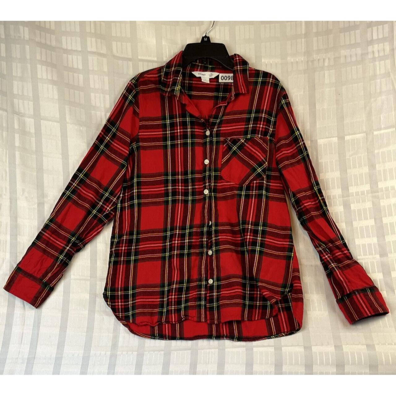 Old navy red plaid button down pocket long sleeve... - Depop
