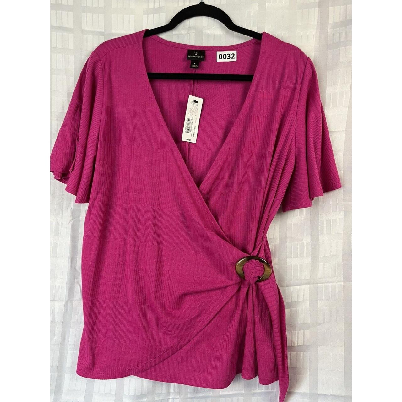 Worthington Pink Short Bell Sleeve Pullover Top... - Depop