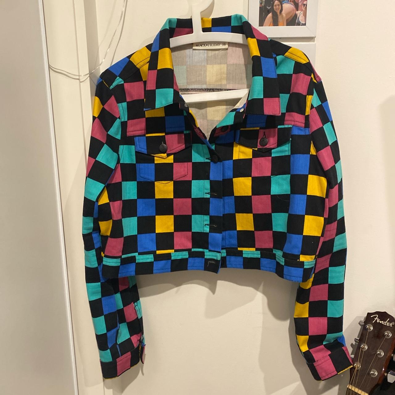 Checked denim jacket best sale