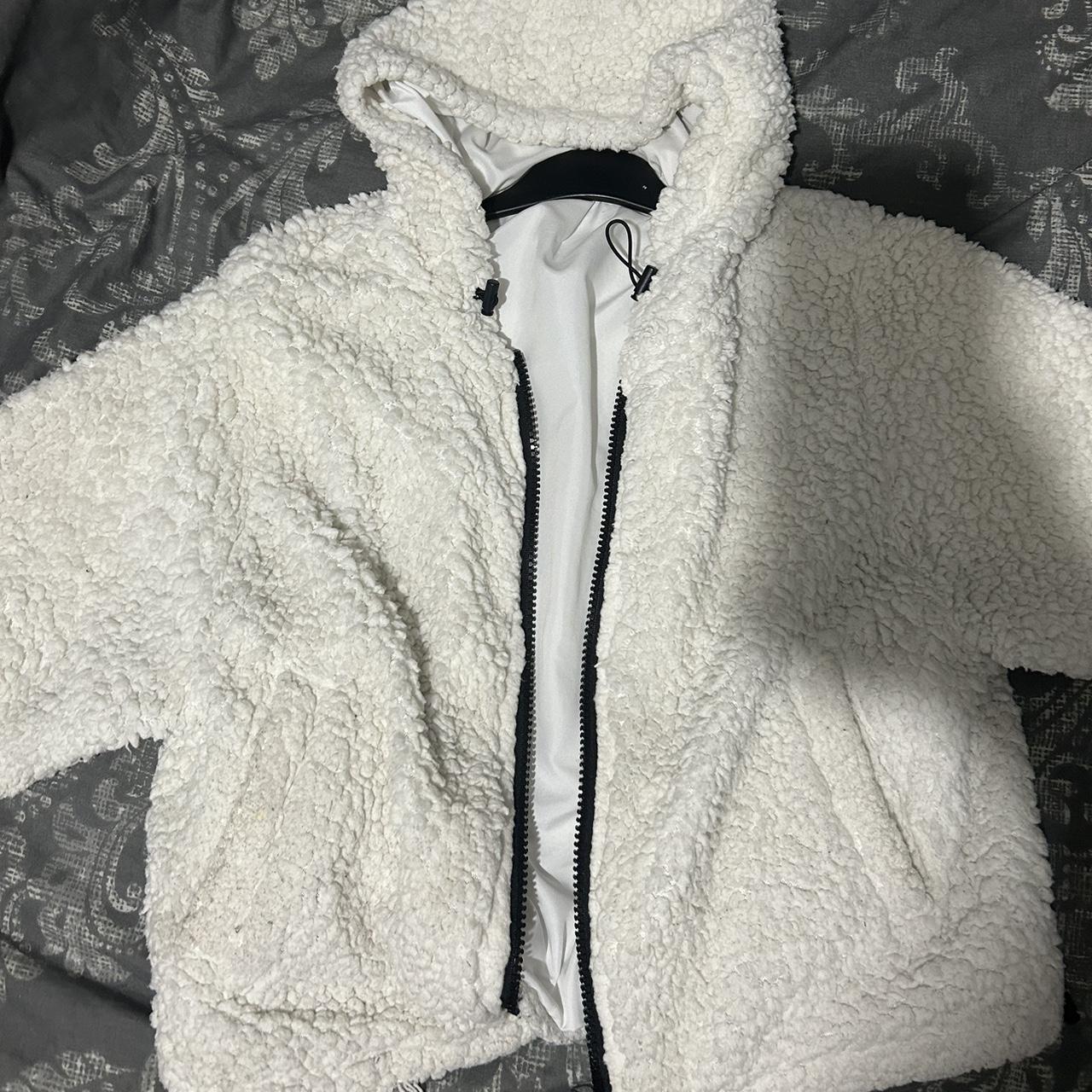 WHITE TEDDY BEAR COAT H&M teddy bear jacket Super... Depop