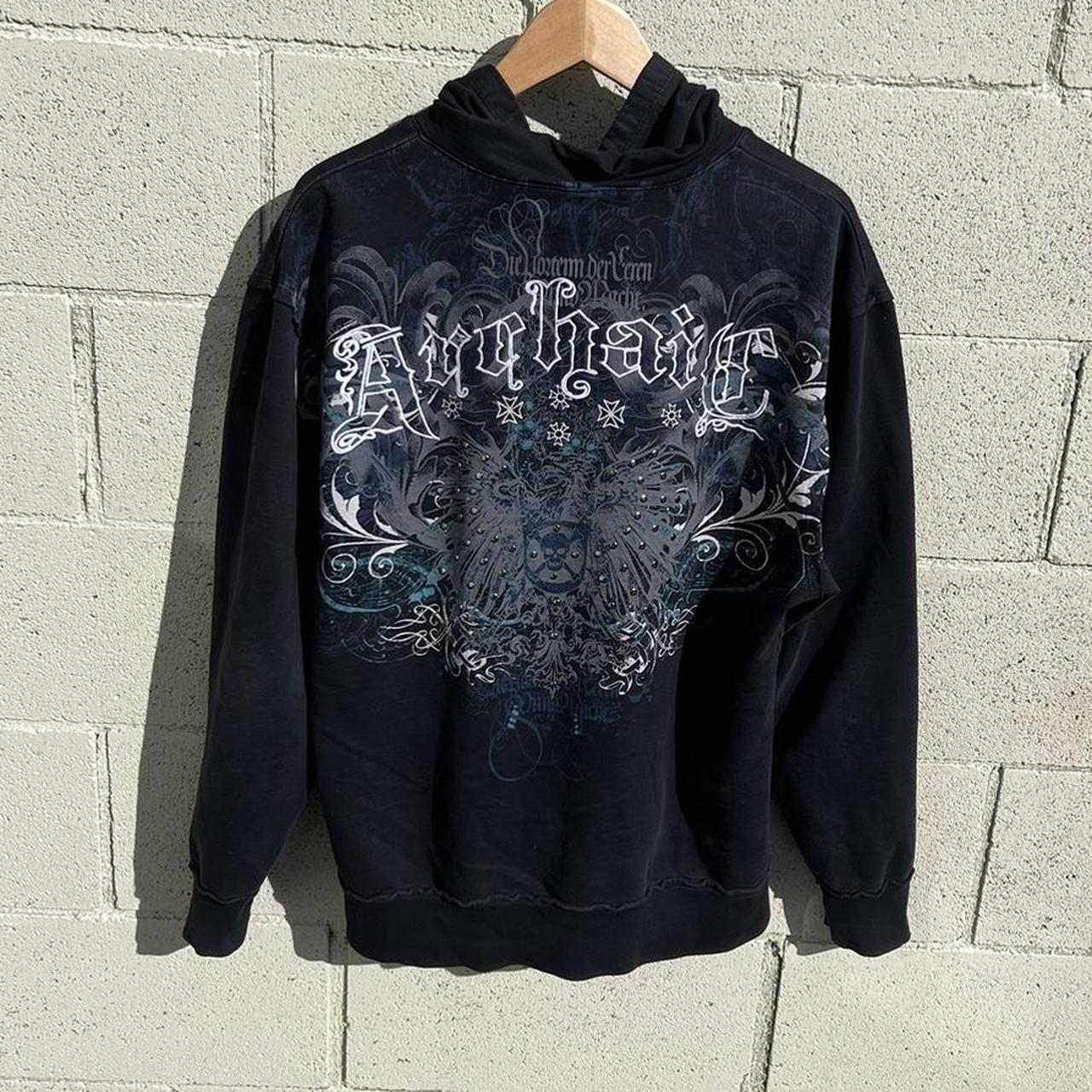 Affliction Men's Black and Blue Hoodie | Depop