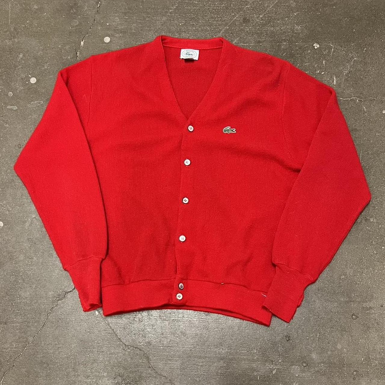 1970s Red Lacoste Vintage Cardigan - Size M / L dm... - Depop