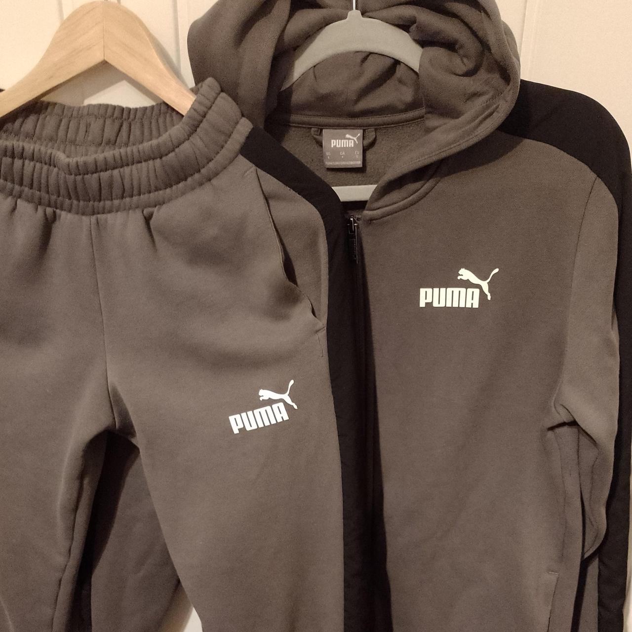 Puma grey taped fleece tracksuit set Size Recommend... - Depop
