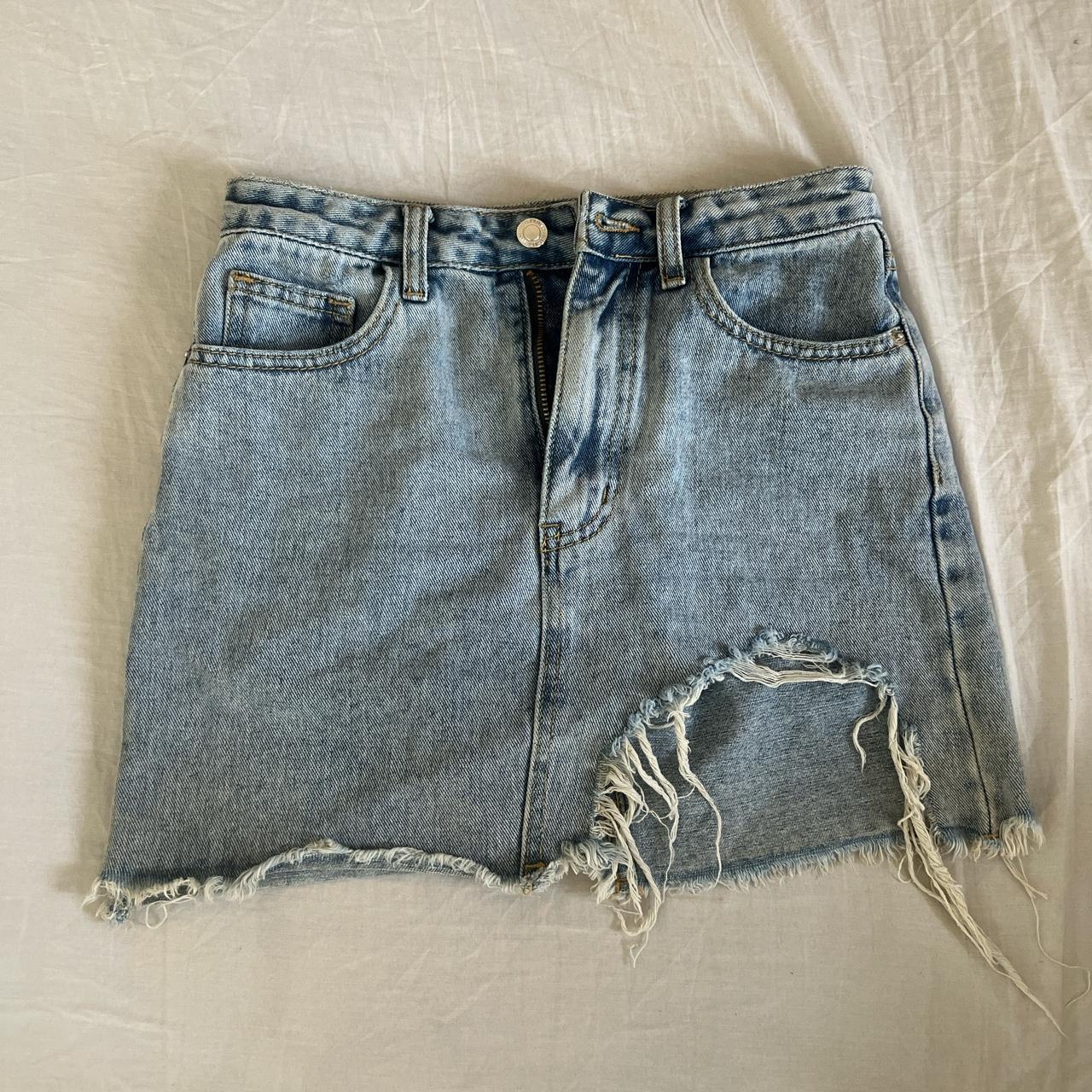 New PLT denim mini skirt Size 8 #denimskirt #PLT... - Depop