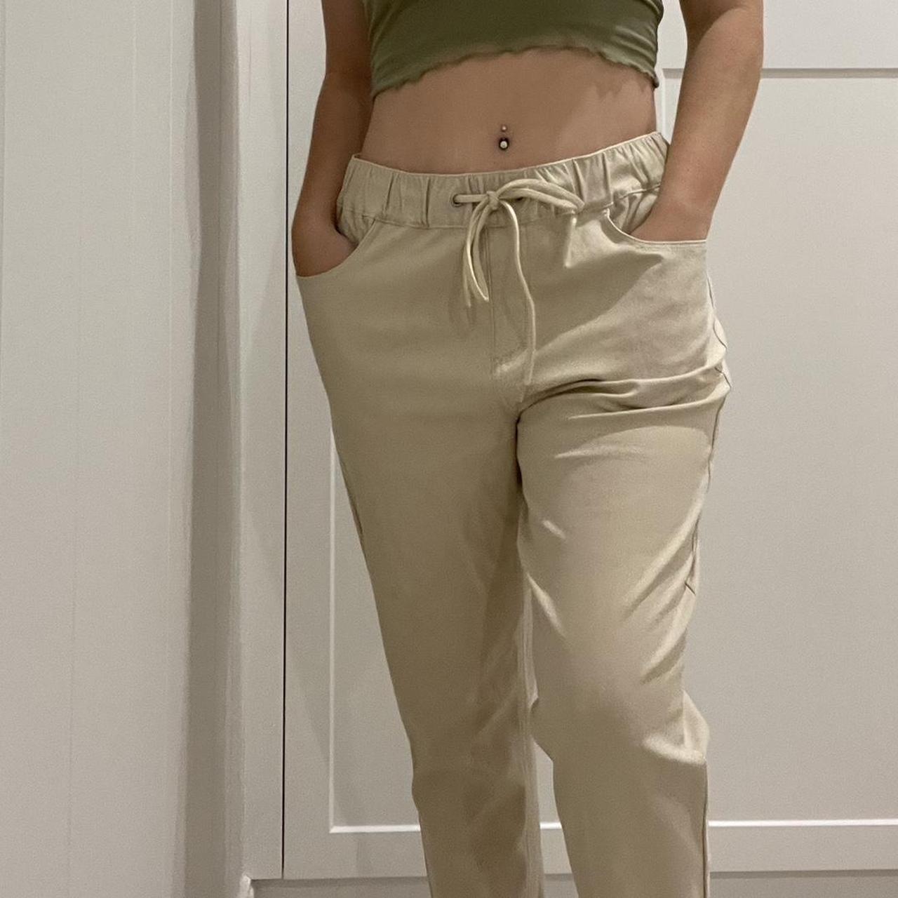 Cream stretch trousers with drawstring size AU... Depop