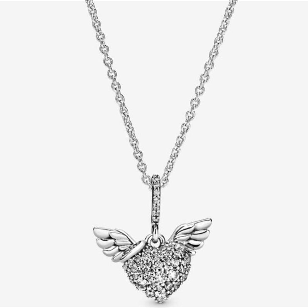 PANDORA heart and angel wings necklace RRP £70 NEW... - Depop