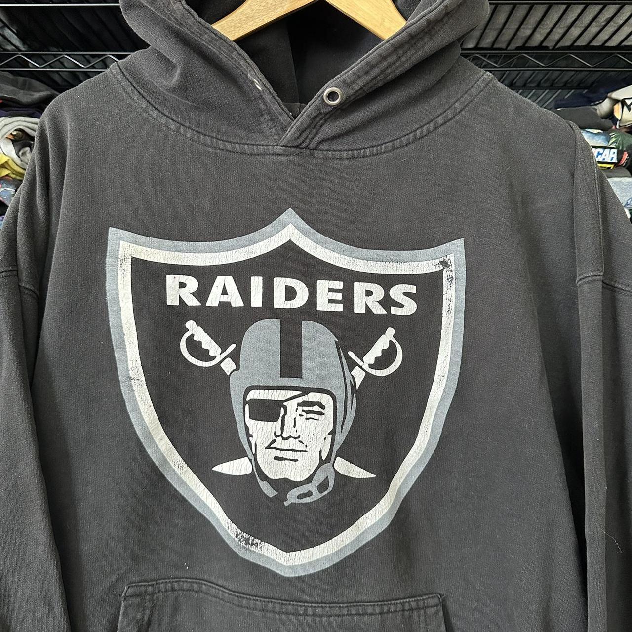 vintage 90s raiders hoodie XL. amazing black color... - Depop