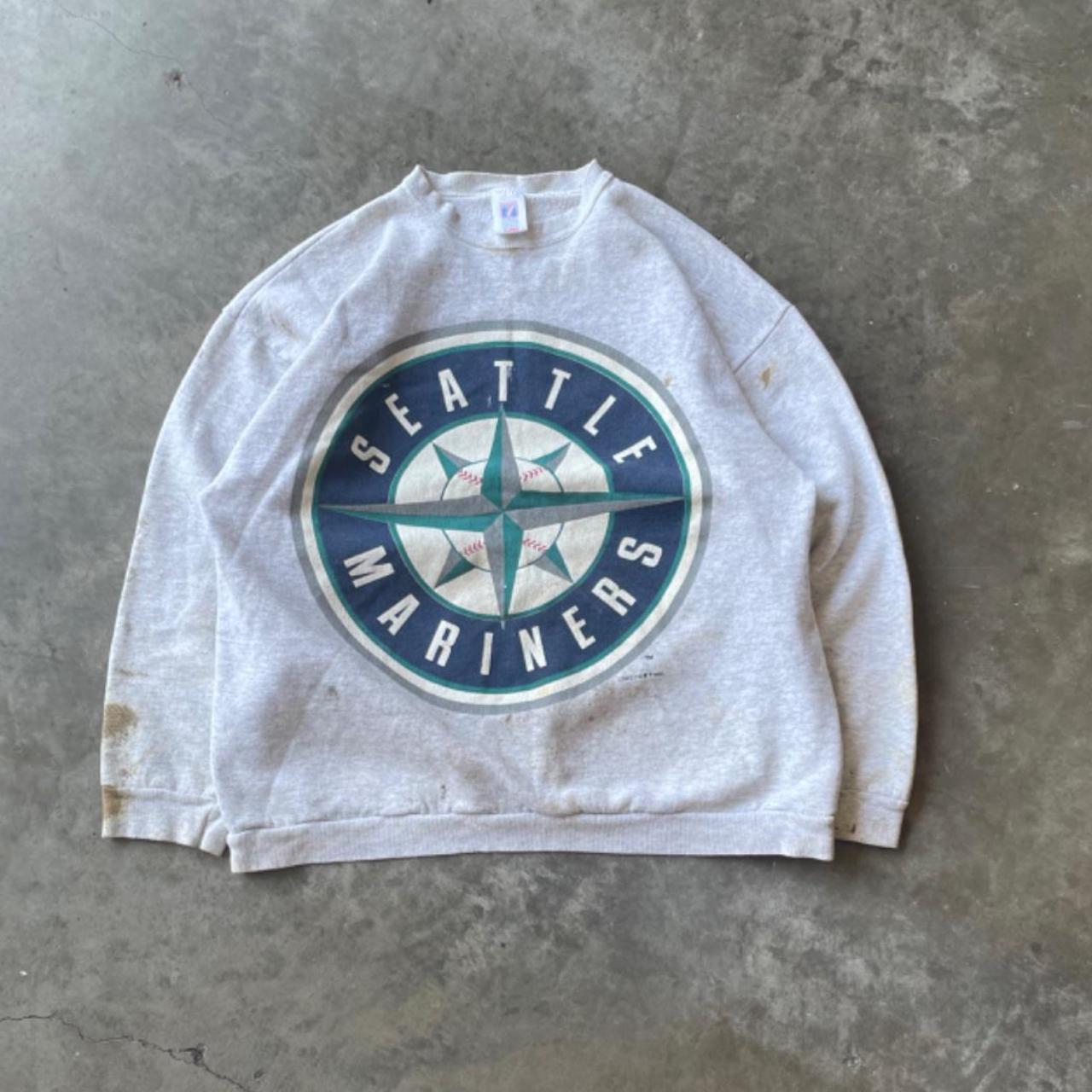 90s Seattle Mariners Vintage MLB Hoodie. Navy and Gray. Large