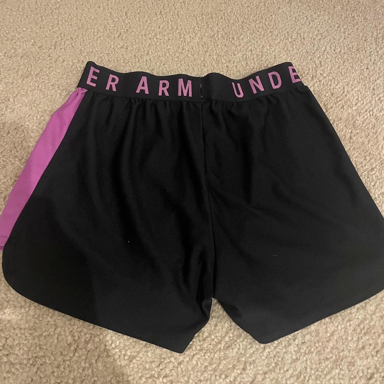 Black under armour spandex shorts with pink waist - Depop