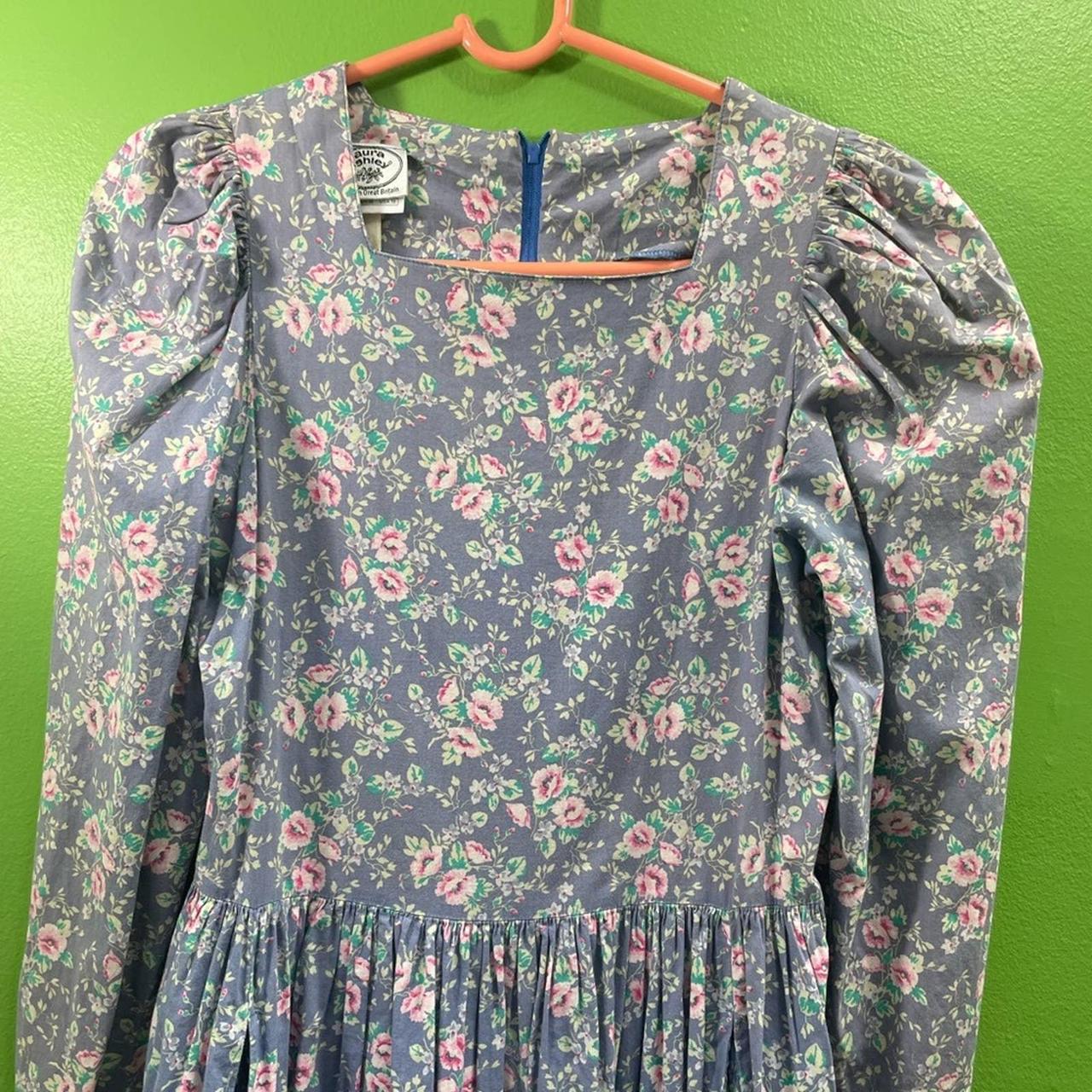 Laura Ashley Women's Blue and Pink Dress | Depop