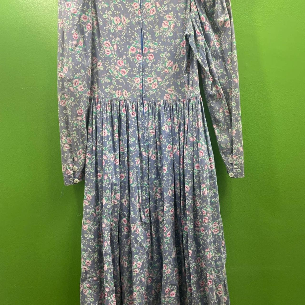 Laura Ashley Women's Blue and Pink Dress | Depop