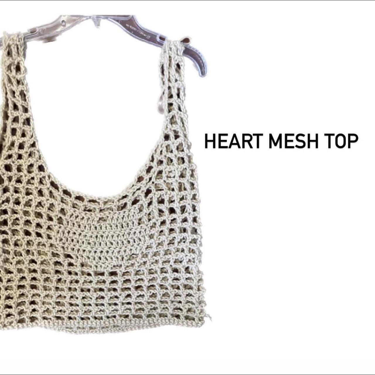 Crochet Heart Mesh Top Handmade Depop