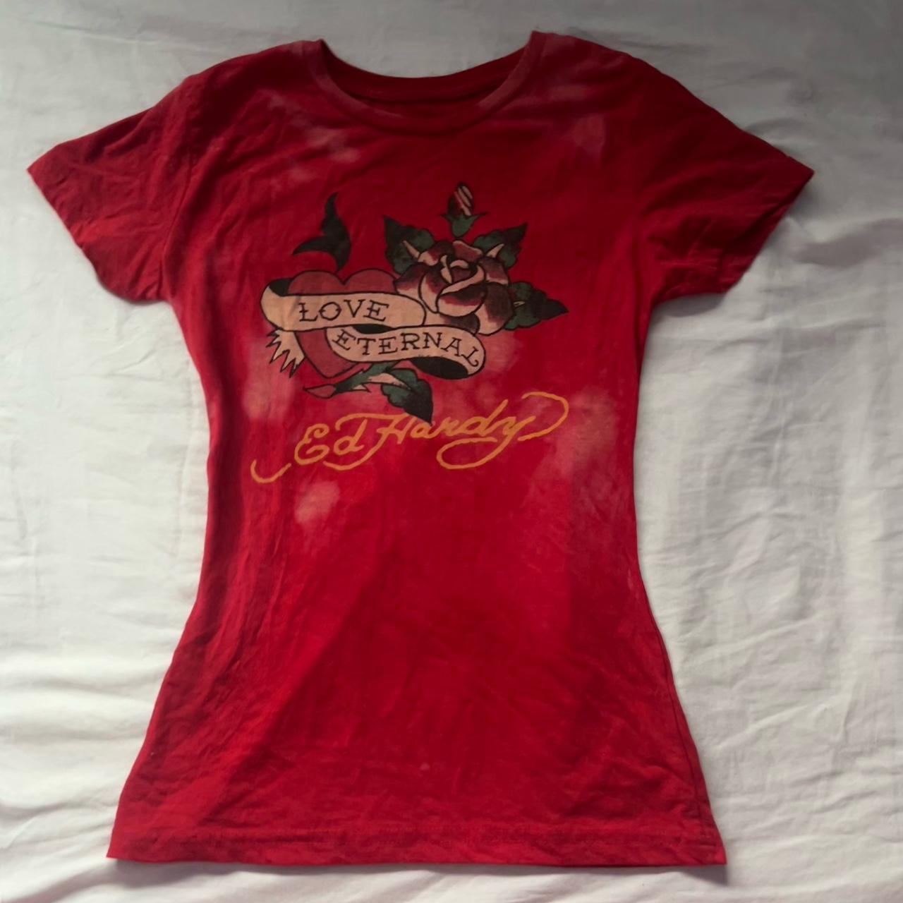 Ed Hardy Women's Red T-shirt | Depop