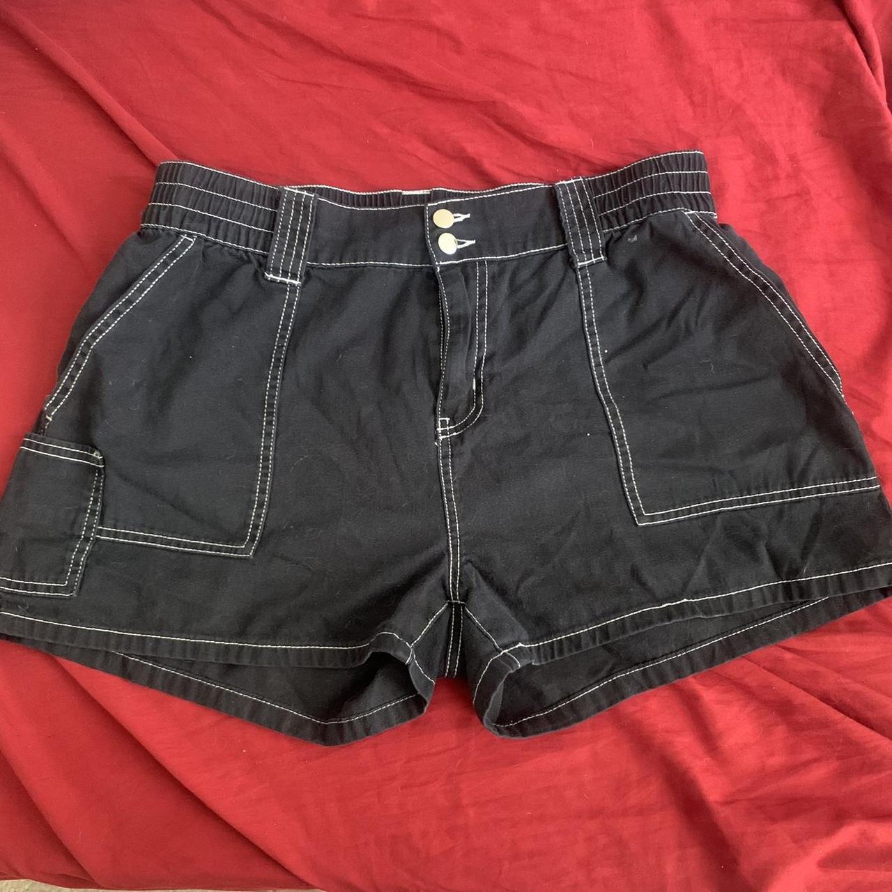 Black and White Contrast Stitch Carpenter Shorts Depop