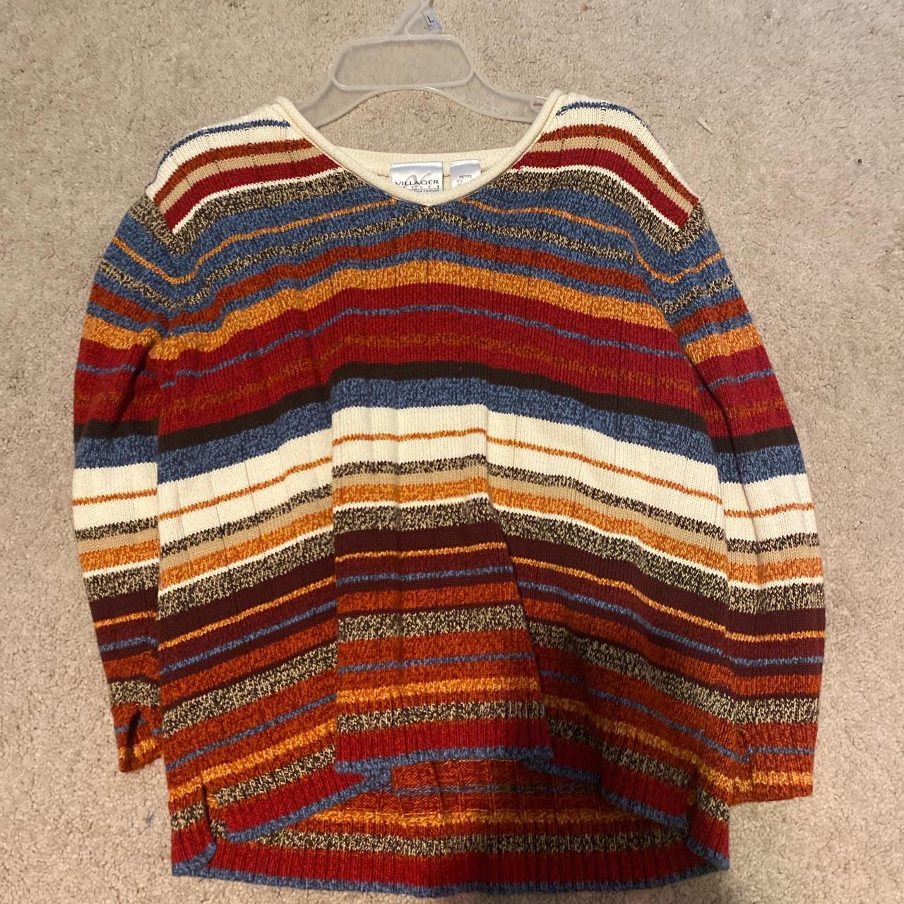 multi colored striped sweater, XL -worn a few... - Depop