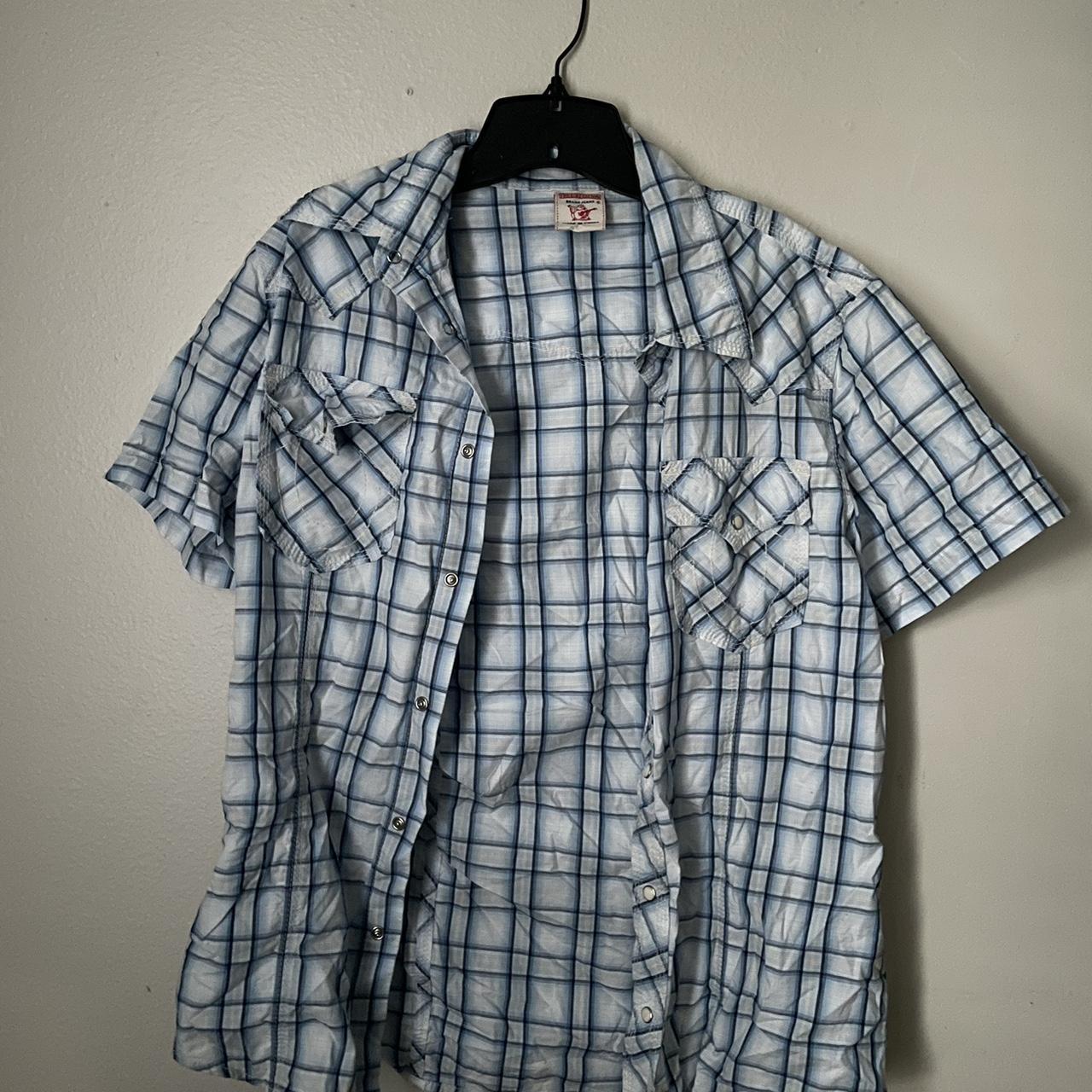 Vintage true religion button up blue and white Size... - Depop