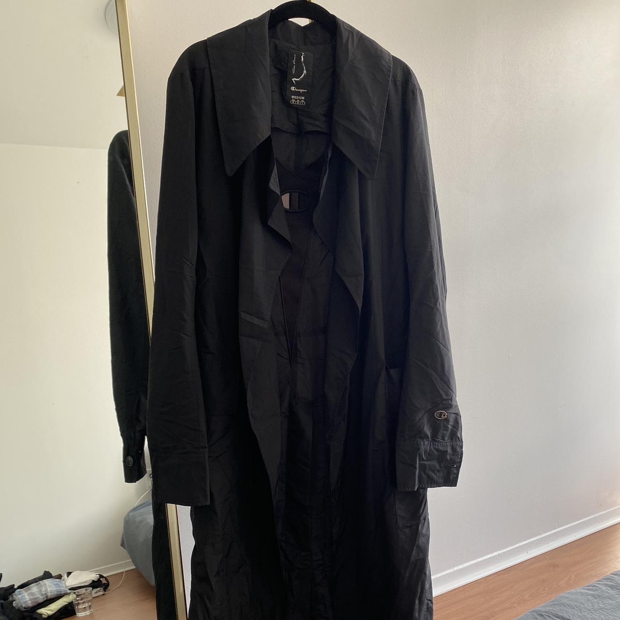 Rick Owens x Champion Black Nylon Trench Coat Never... - Depop