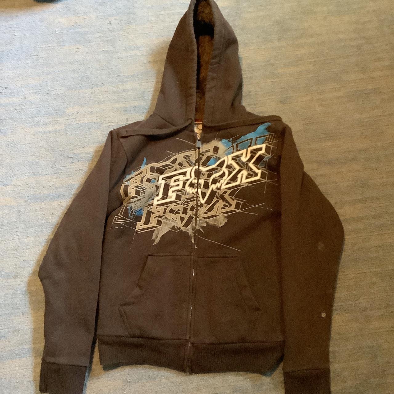 Fox Racing Men's Brown and Blue Hoodie | Depop