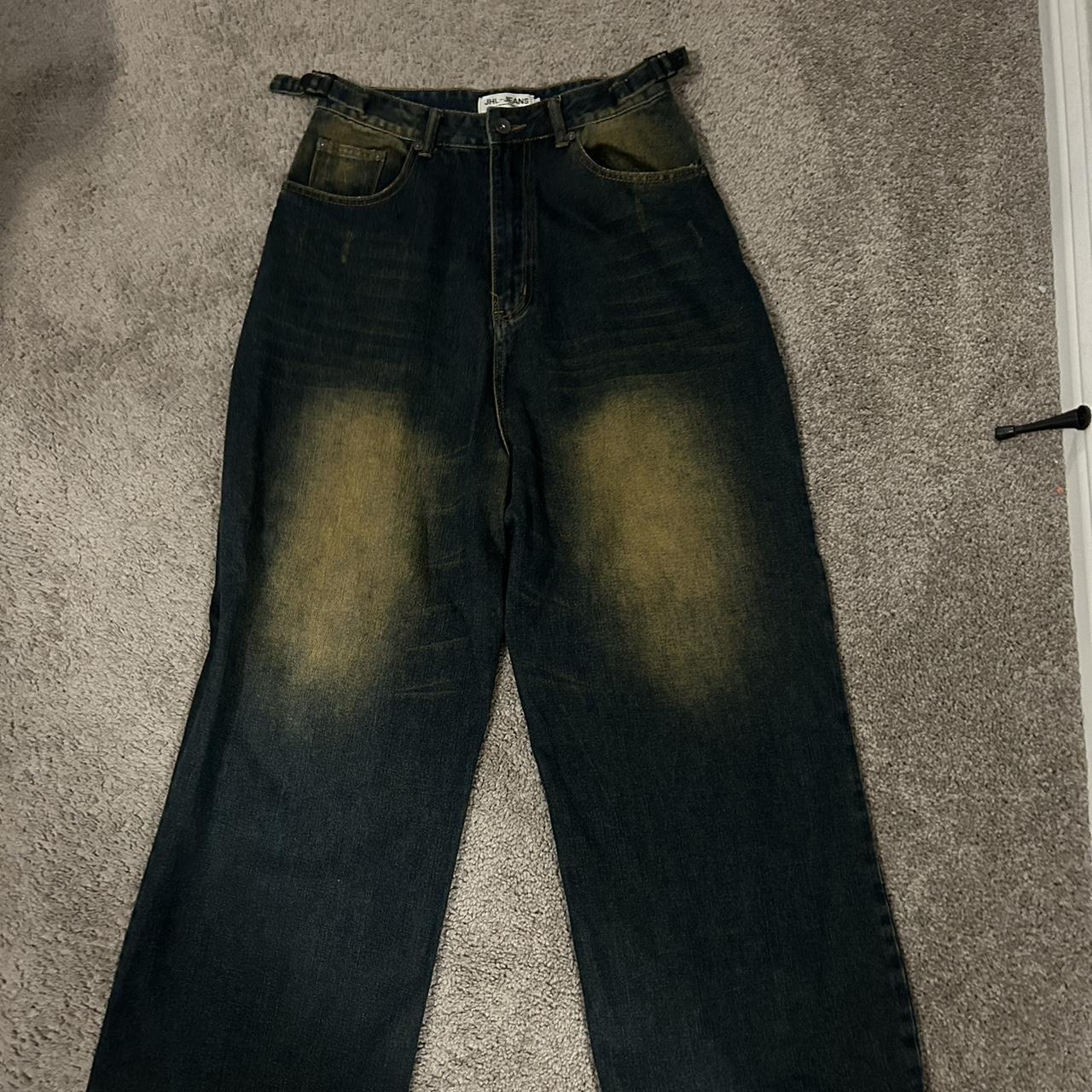 swag y2k distressed cross pattern jeans by JADED - Depop