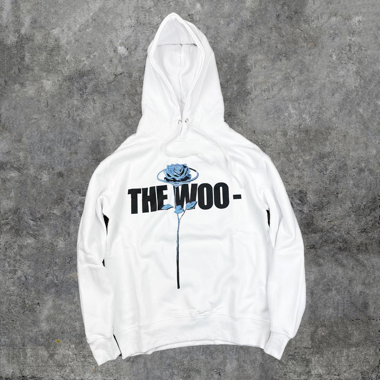 VLONE x Pop Smoke The Woo Blue on White Hoodie Depop