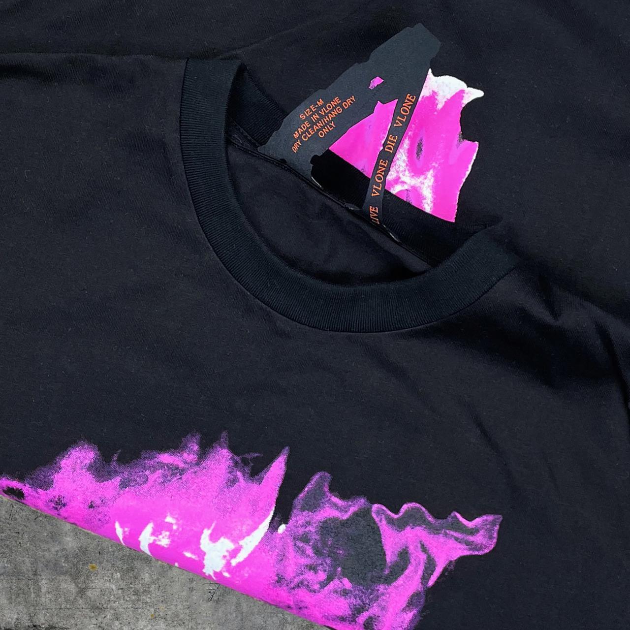 VLONE MIAMI Skull Flames Pink on Black T shirt Depop