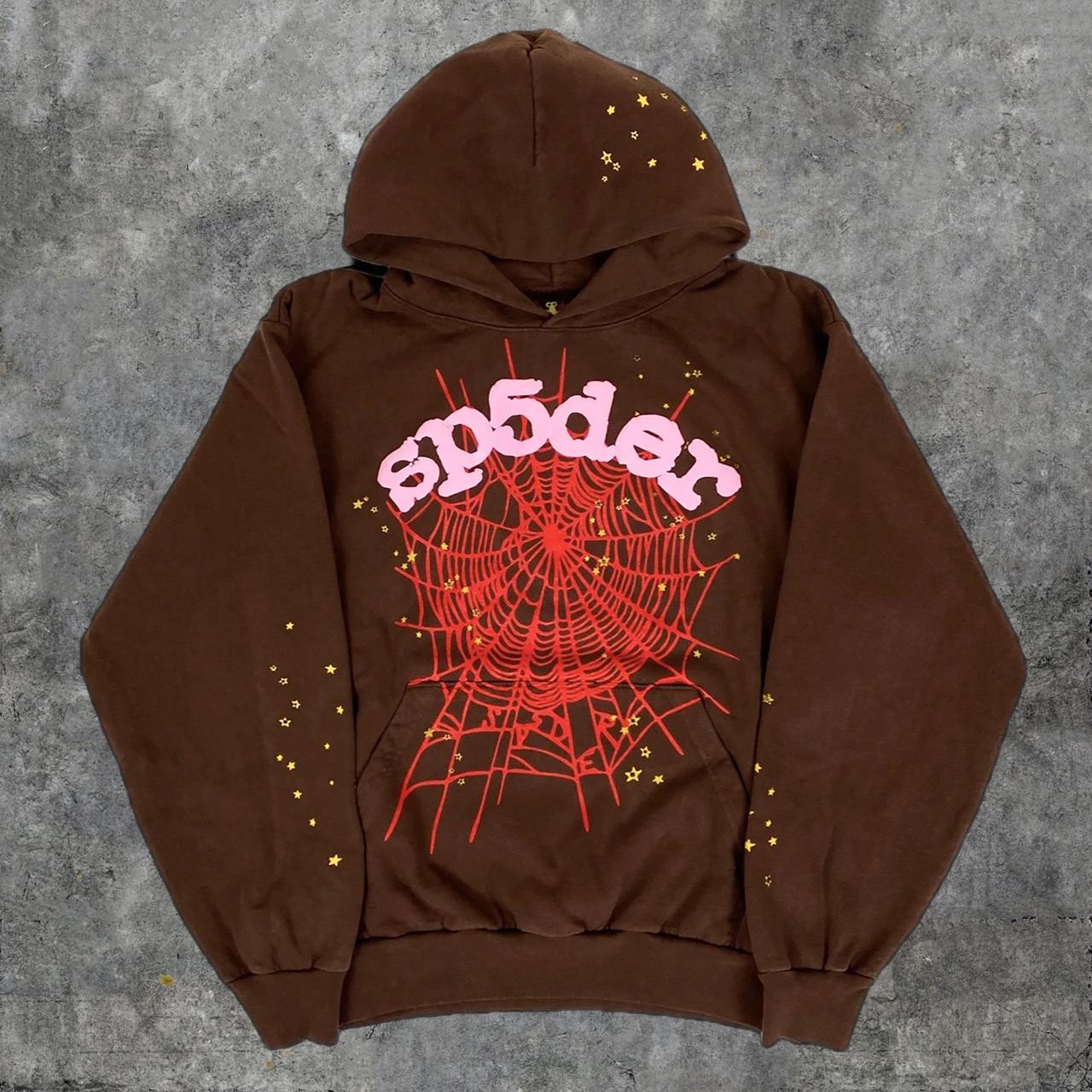 Sp5der Web Brown Hoodie Sweatshirt | Spider... - Depop