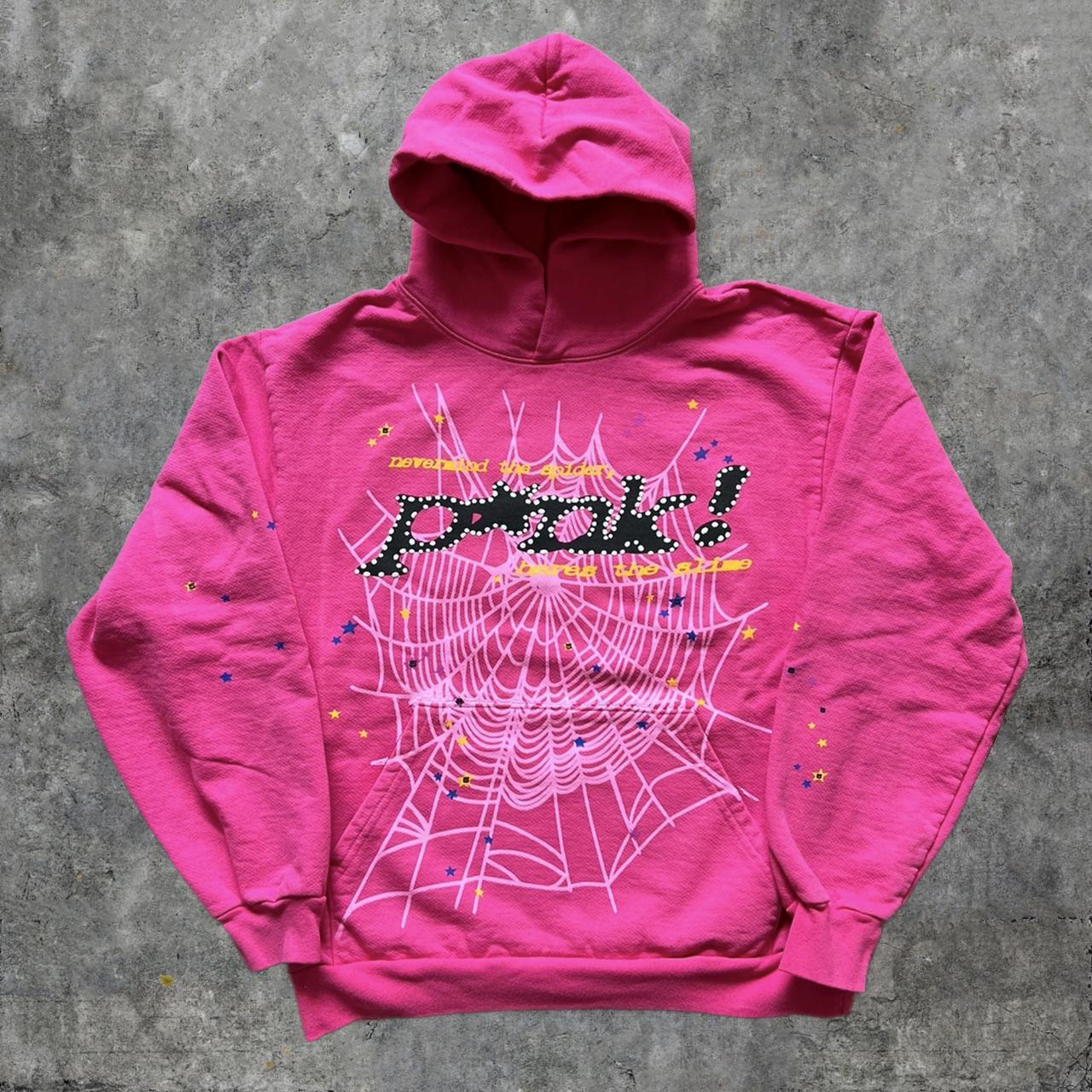 Sp5der P*NK Black & Pink Hoodie Sweatshirt | Spider... - Depop