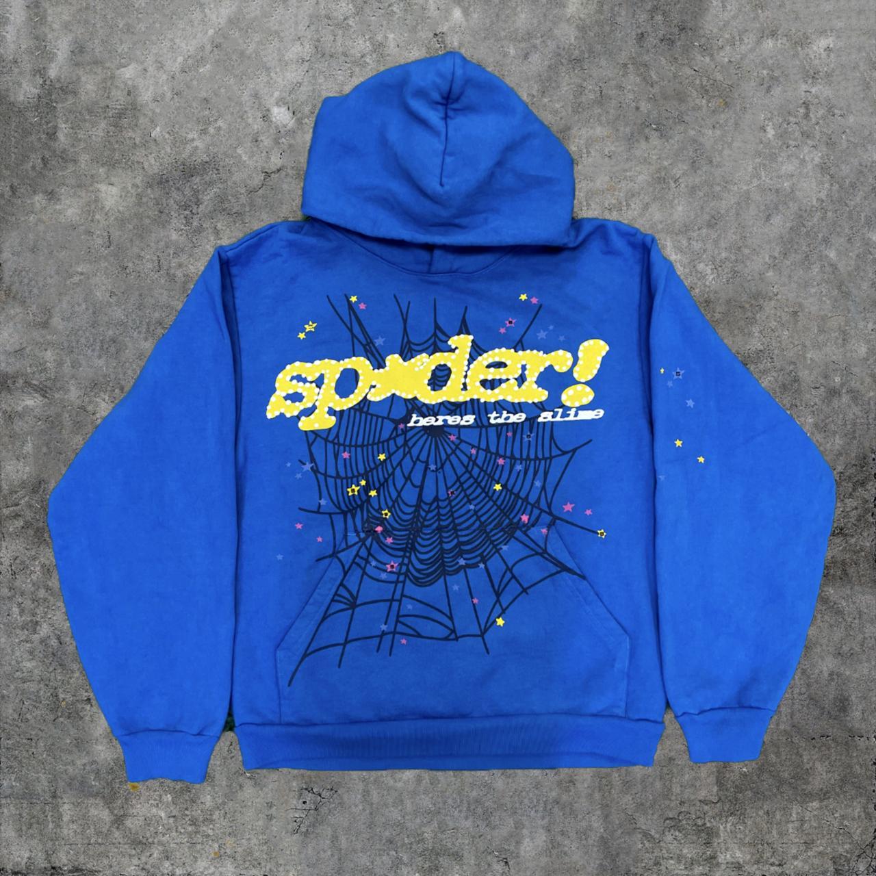Sp5der TC Marina Blue Hoodie Sweatshirt | Spider... - Depop