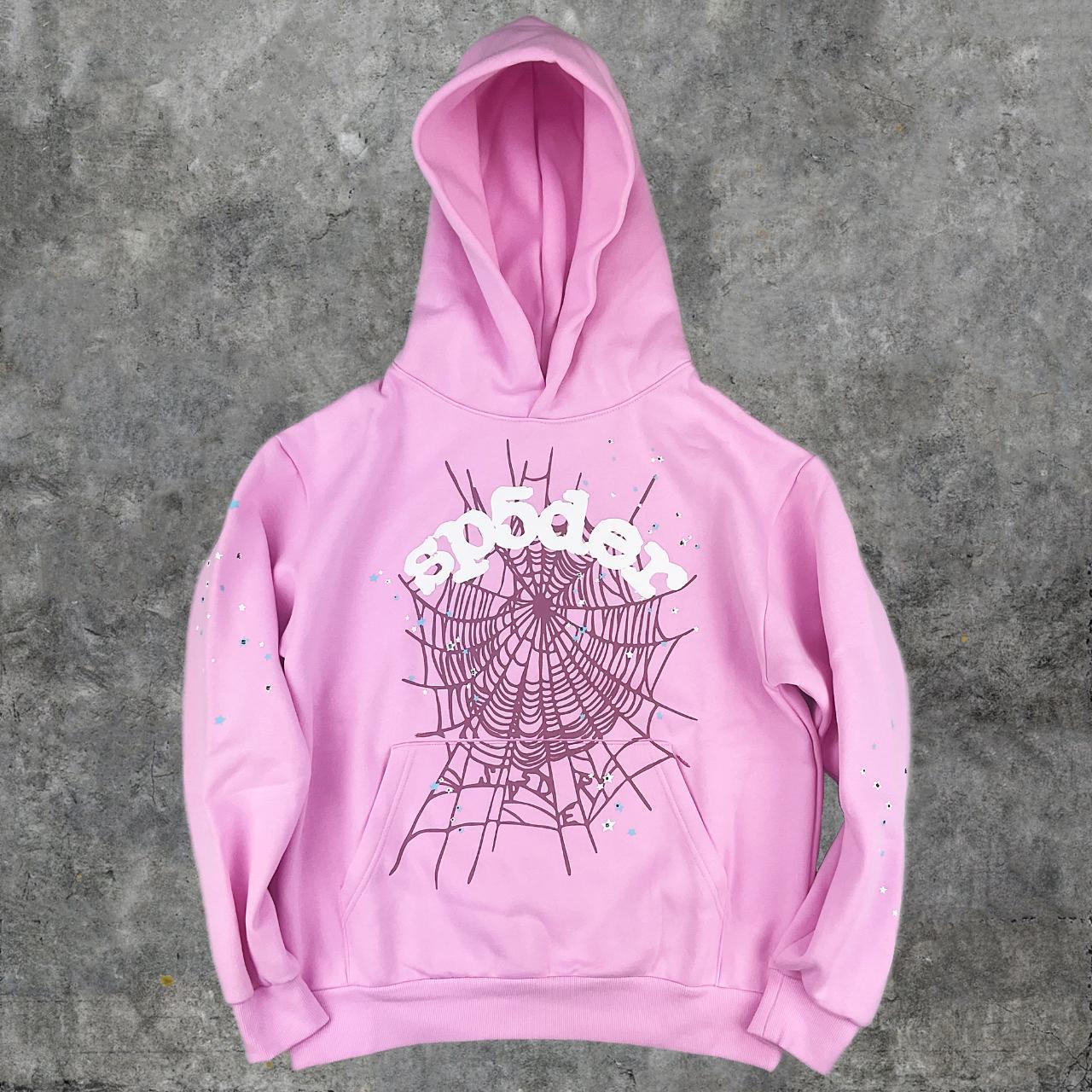 Sp5der OG Web Pink Hoodie Sweatshirt | Spider... - Depop
