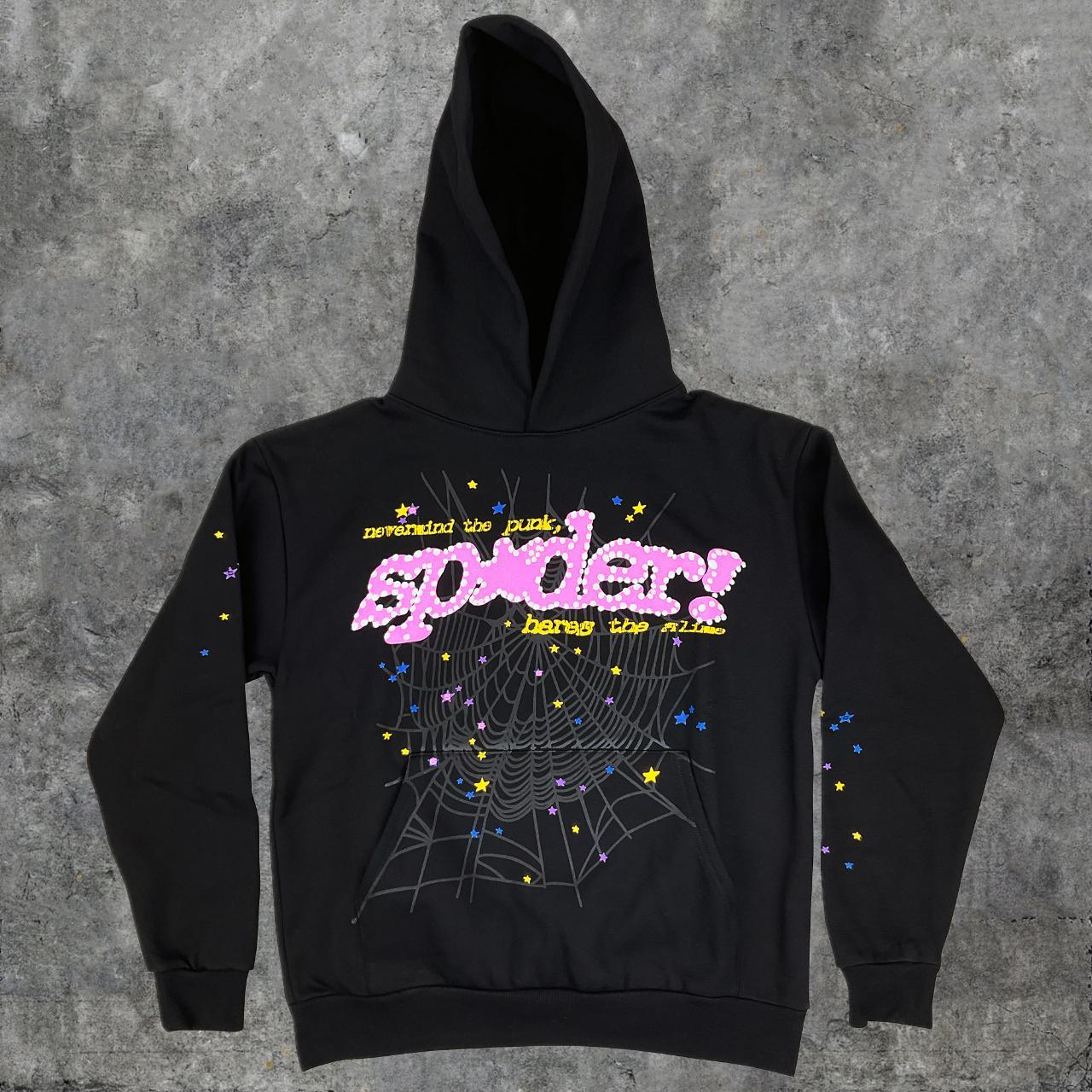 Sp5der P*NK V2 Pink & Black Hoodie Sweatshirt |... - Depop