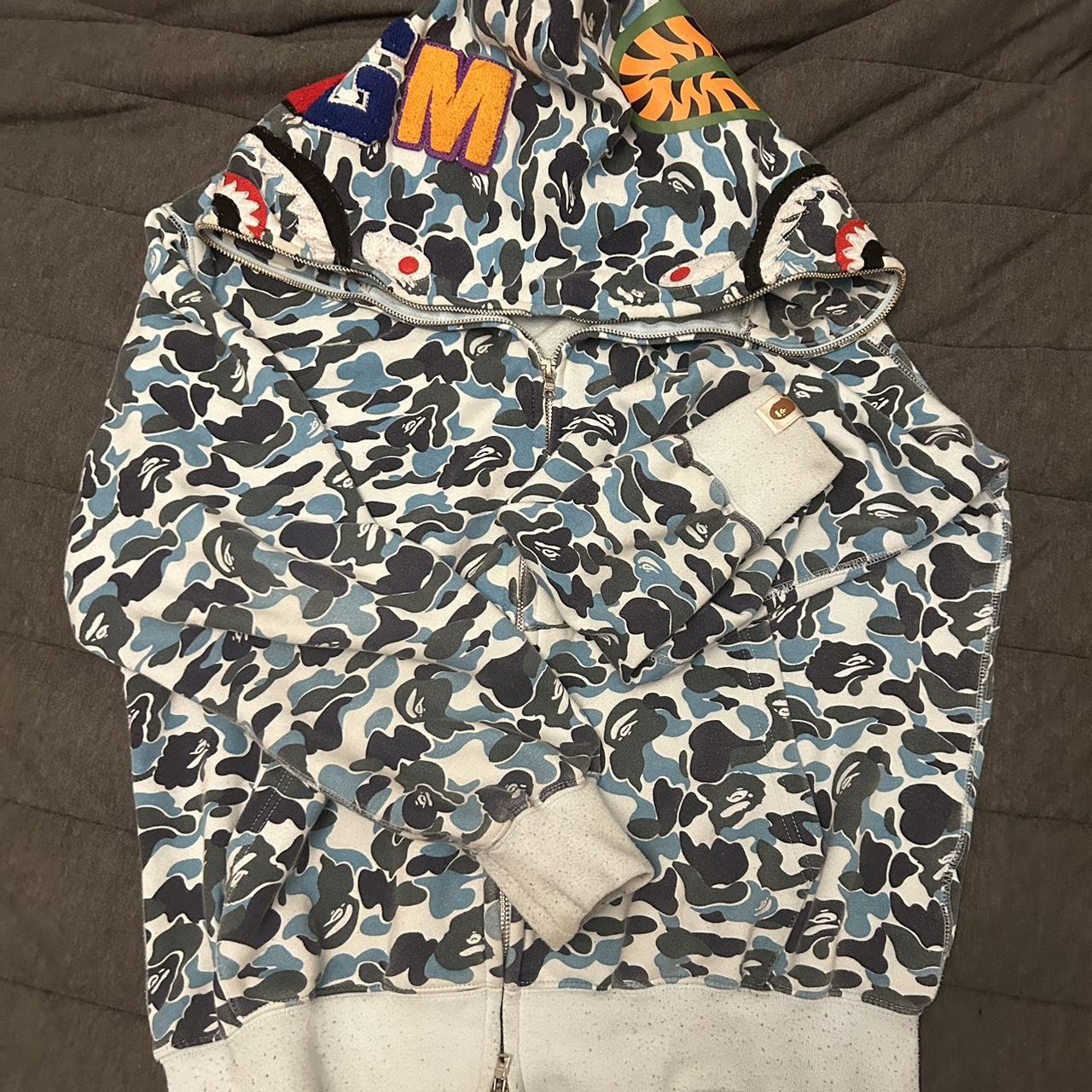 BLUE BATHING APE BAPE SHARK HOODIE/JACKET Message... - Depop