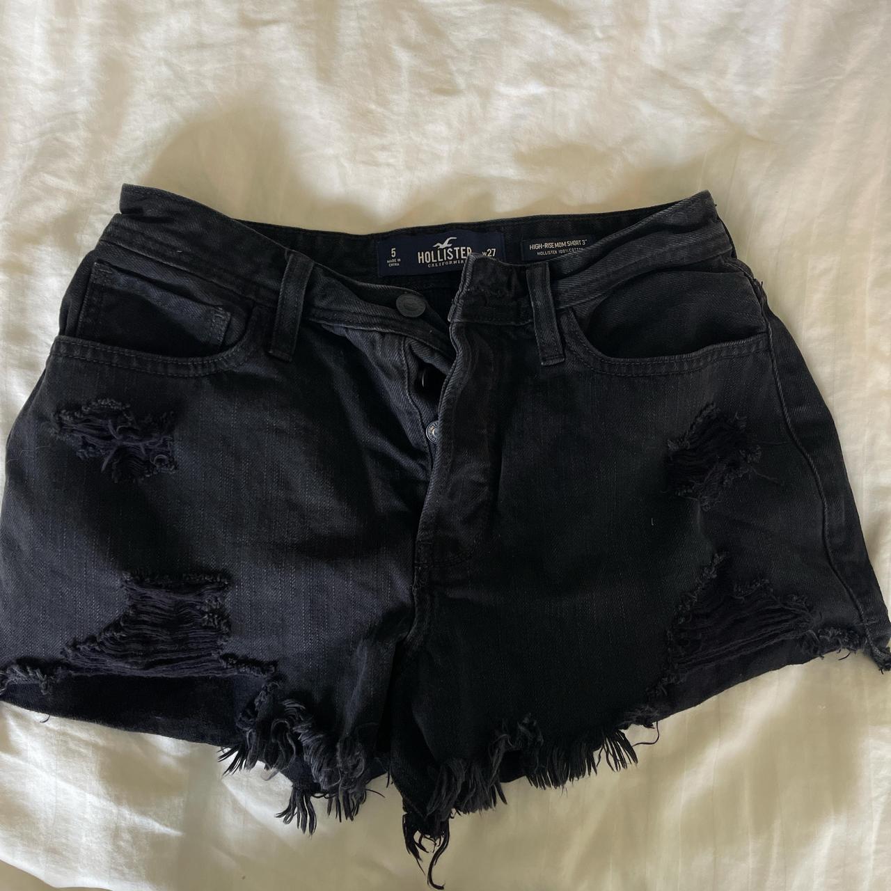 Hollister black denim shorts High Rise Mom Depop