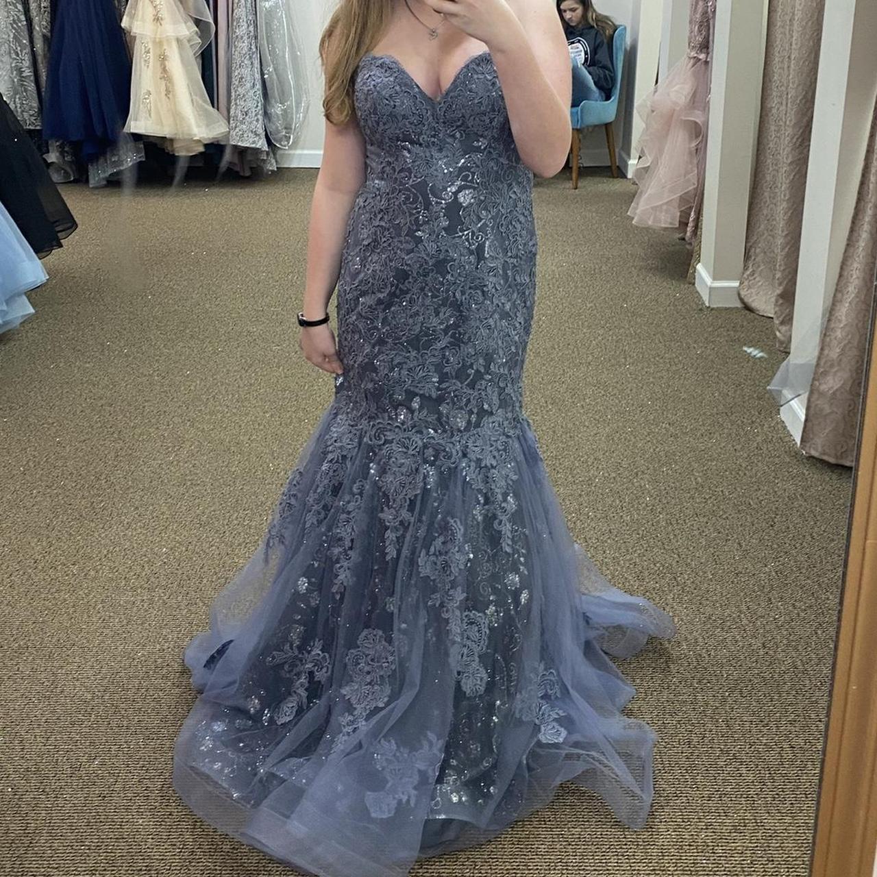 embroidered prom dress! blue grey prom dress... Depop