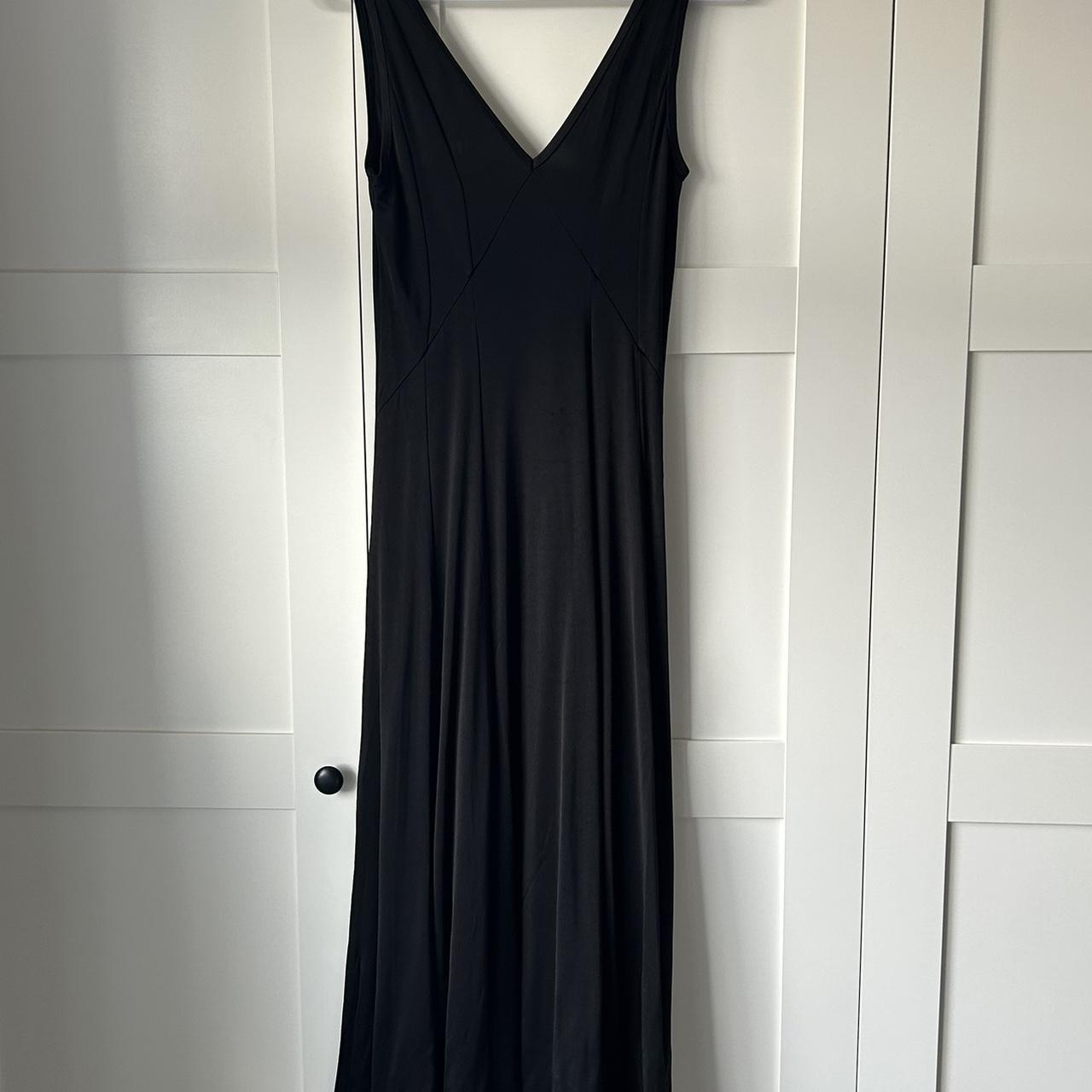 Black slinky material midi dress from H&M, worn once... - Depop