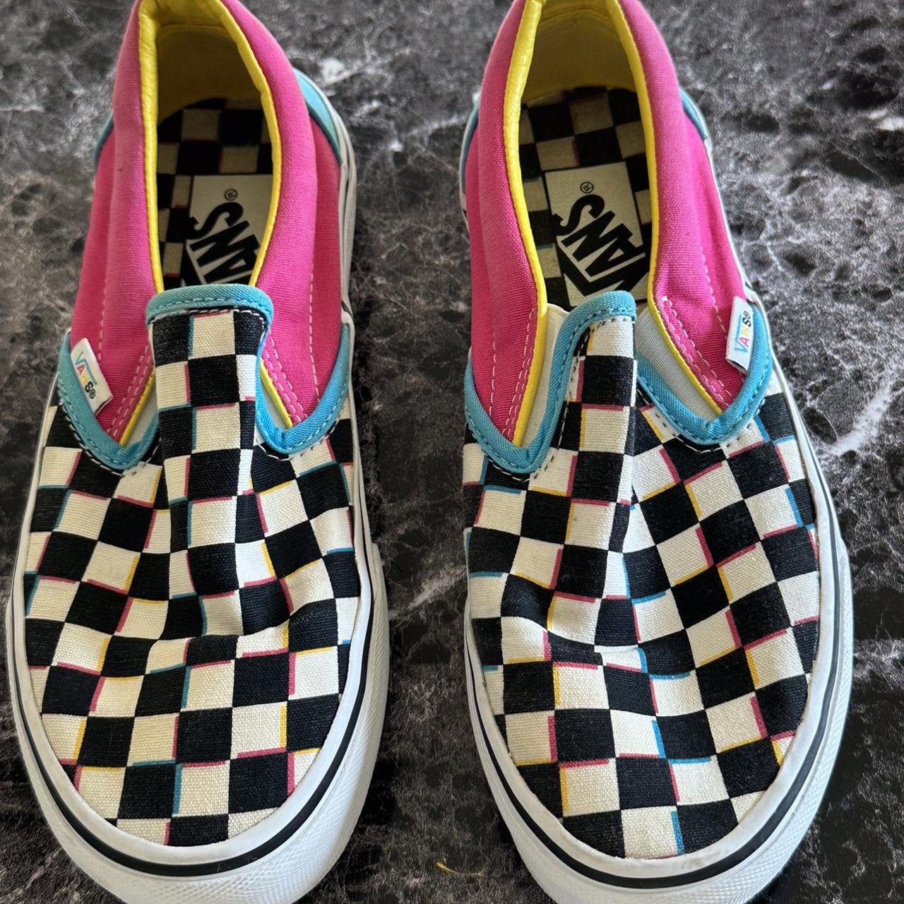 Pink blue and outlet yellow checkered vans