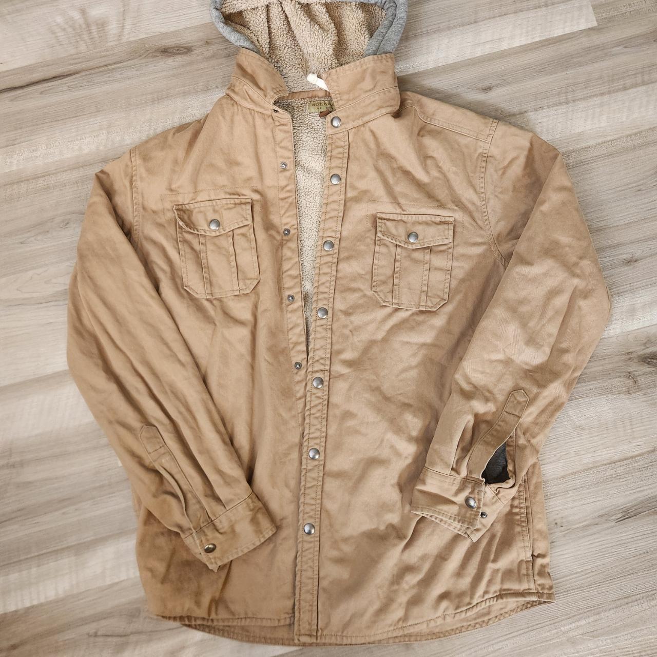 men s winter fall khaki jacket coat with grey hood