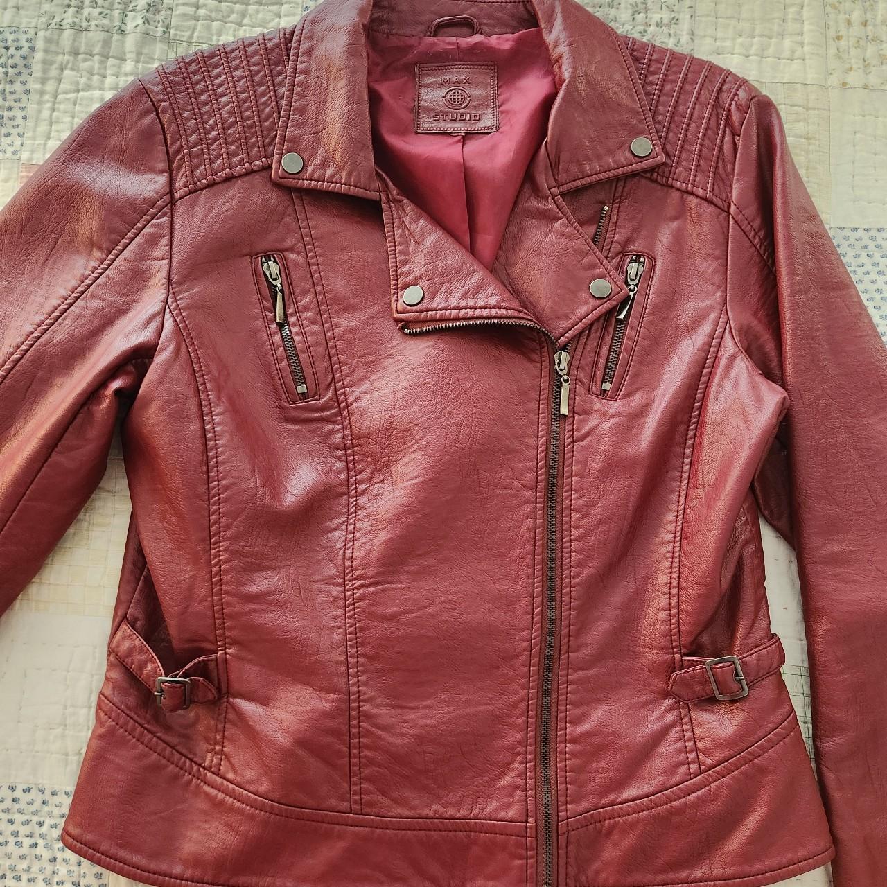 NEW MAX STUDIO Cognac Faux Leather Moto discount Jacket (S)