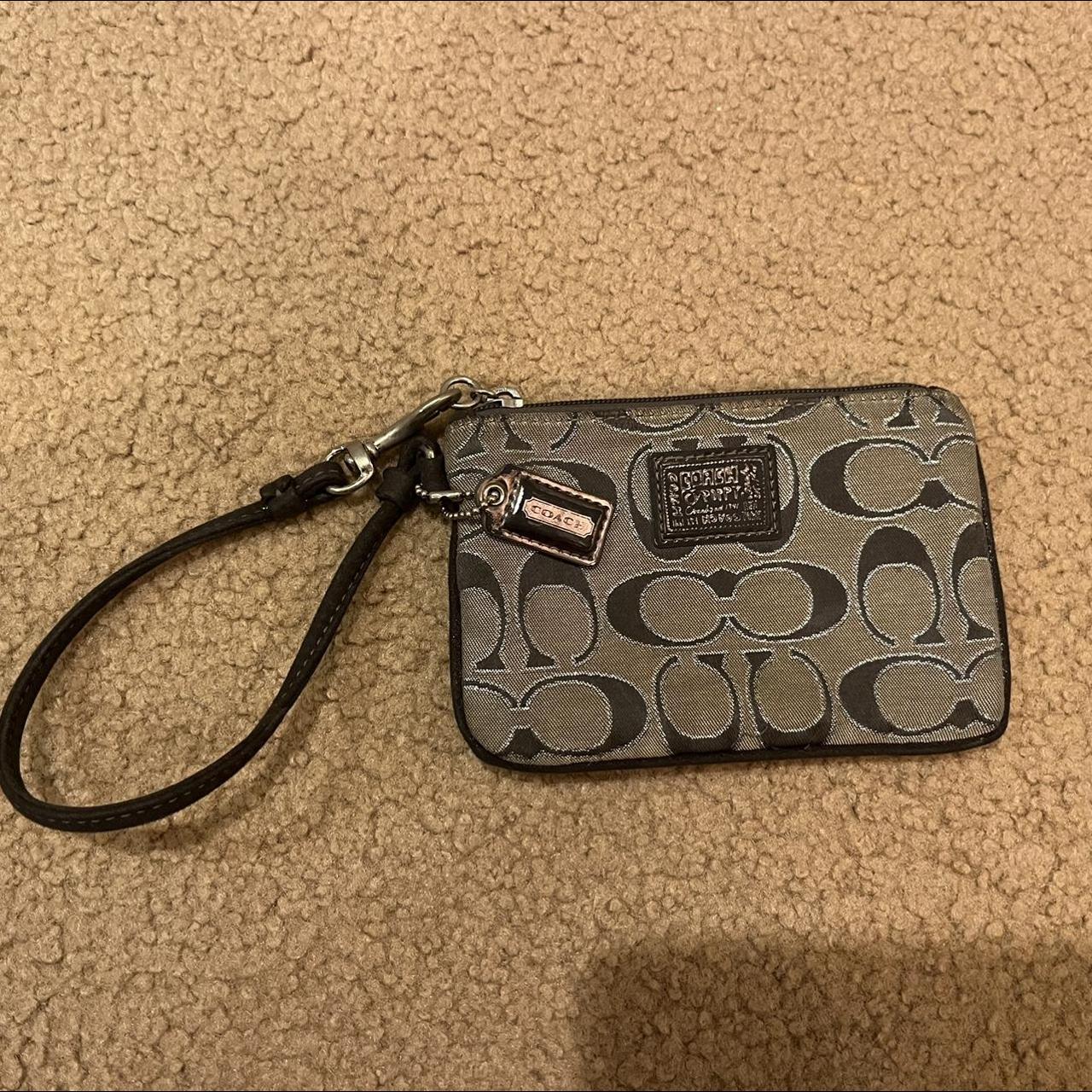 Coach poppy signature wallet wristlet black and grey - Depop