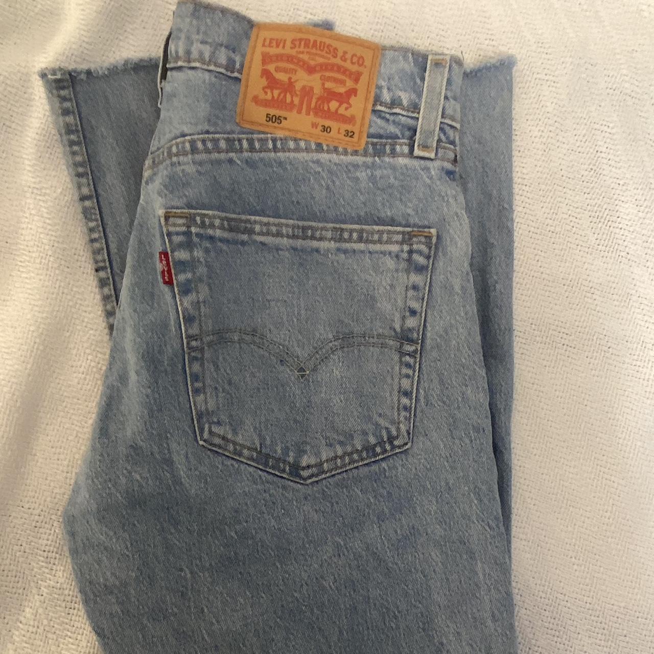 Light wash Levi’s 505. Natural wear but good... - Depop