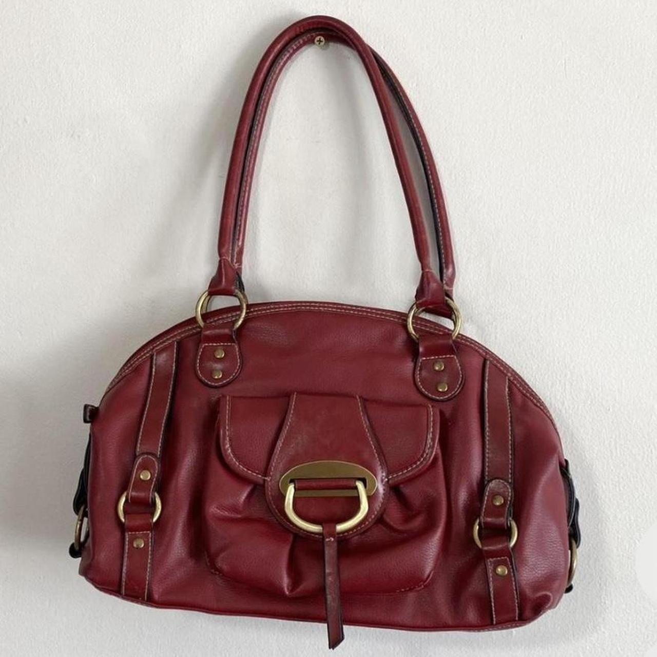 Shoulder purse in cherry red faux leather with... - Depop