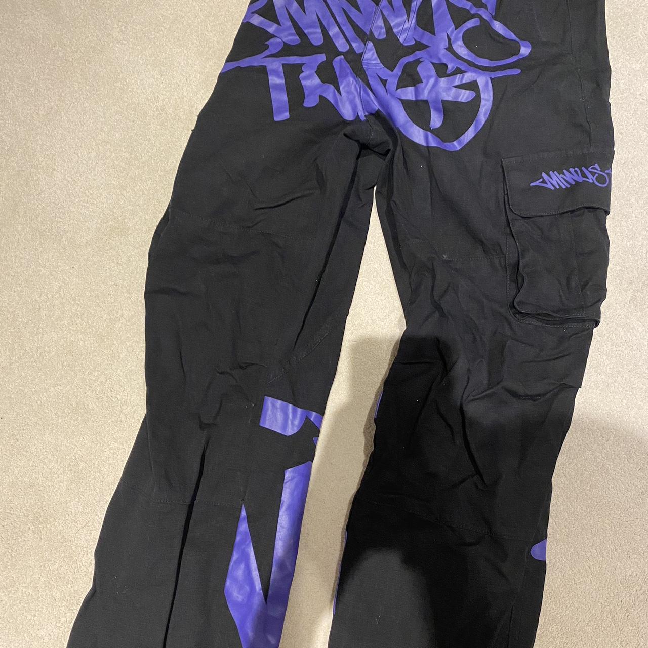 Minus Two】カーゴパンツ 紫色ロゴ入り 黒 M