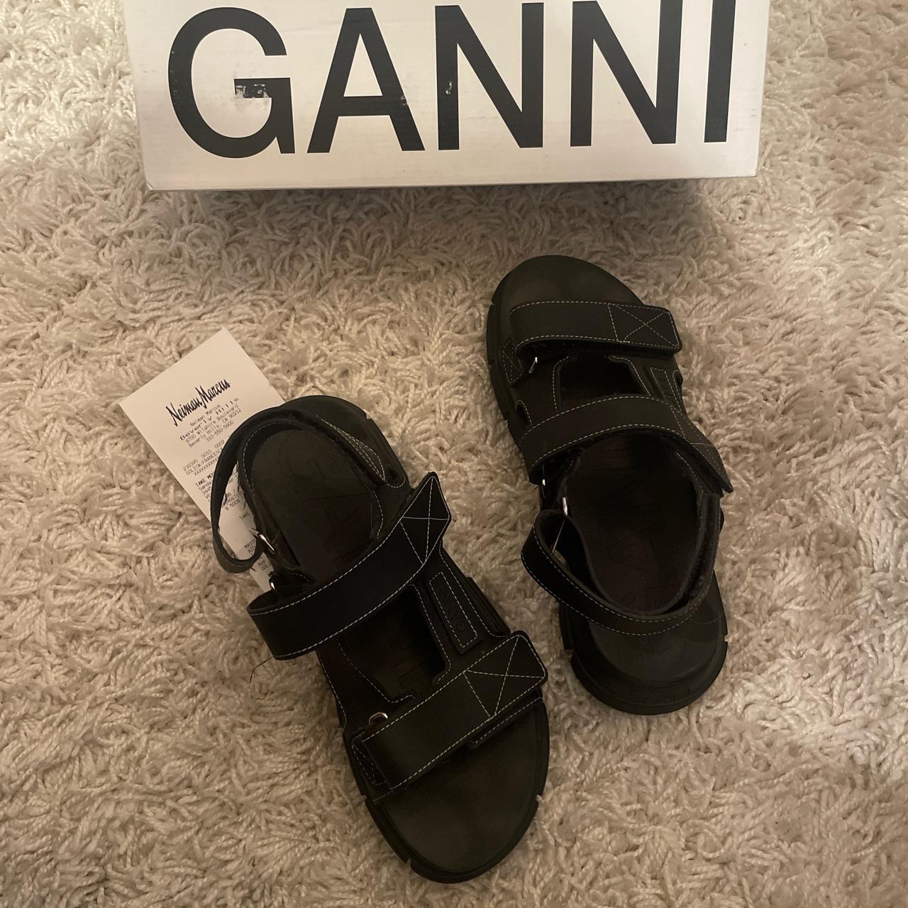 Ganni Women's Black and White Sandals | Depop