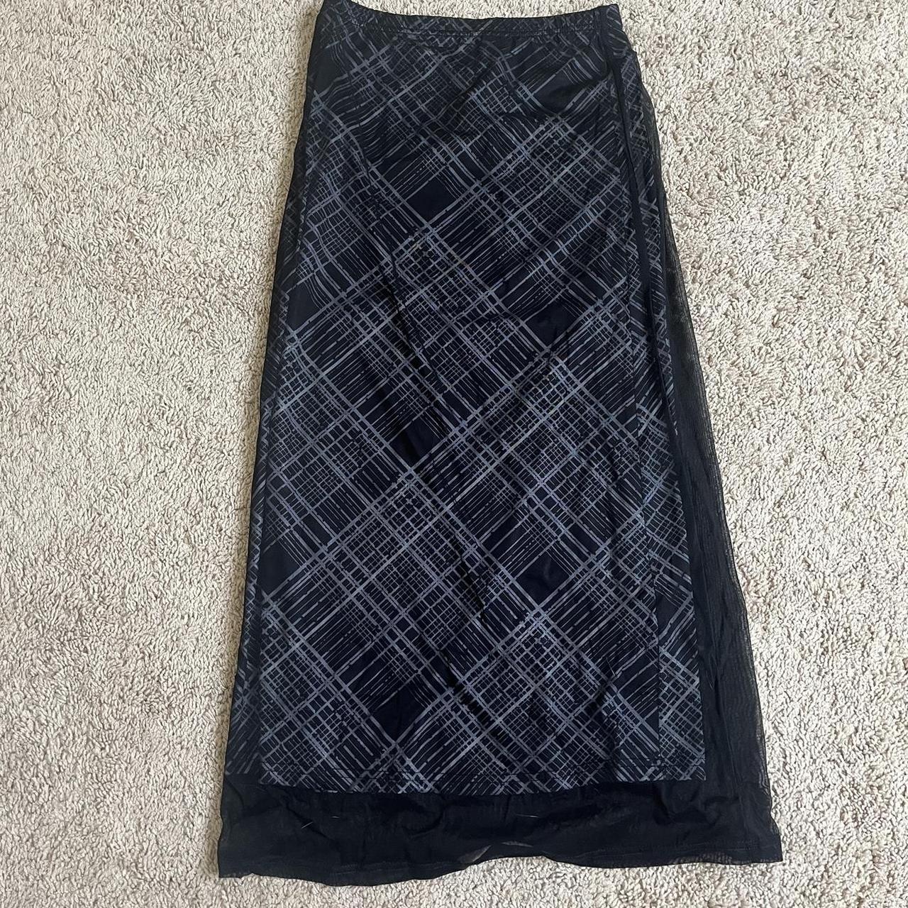 Black Plaid Skirt With Mesh Layer. Stretchy Fabric.... - Depop