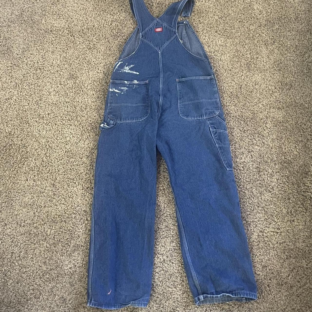 Dickies Men's Blue and White Dungareesoveralls Depop