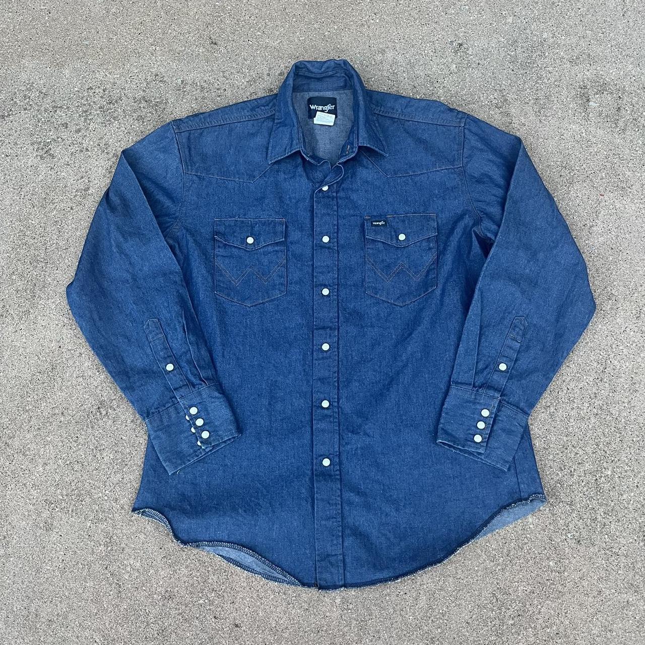 Wrangler Western Pearl Snap Denim Button Up collared... - Depop